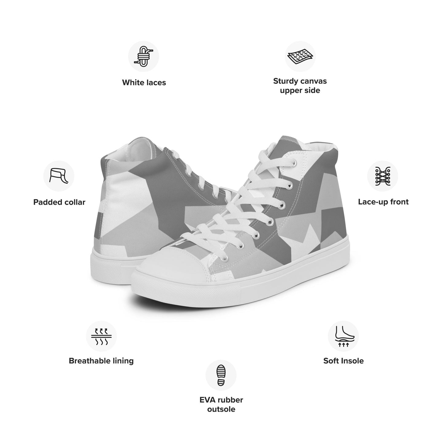 Swedish M90 Snow CAMO Mens high top canvas shoes - High Top Canvas Shoes