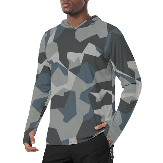 Swedish M90 Urban CAMO Men’s Sunscreen Sports Hoodie With Thumb Holes - S / White - Mens