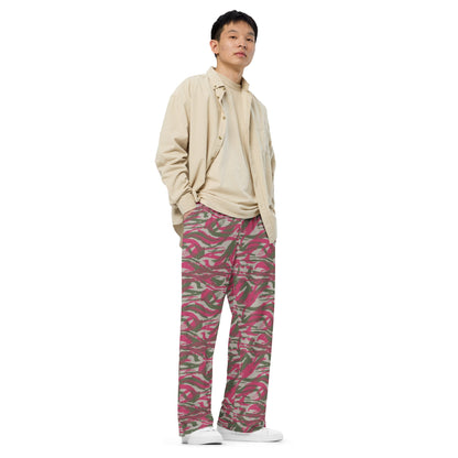 Syrian Lizard Red CAMO unisex wide-leg pants - Wide-leg Pants