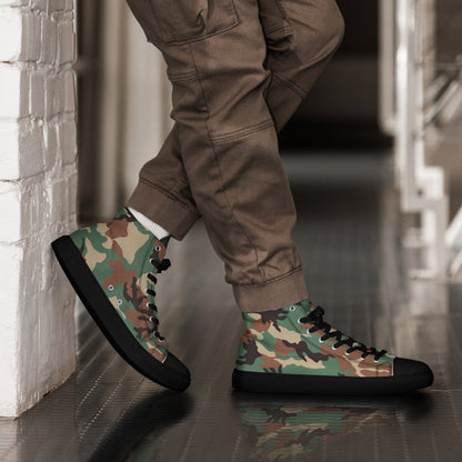 Syrian Woodland CAMO Men’s high top canvas shoes - Black / 5 - Mens High Top Canvas Shoes