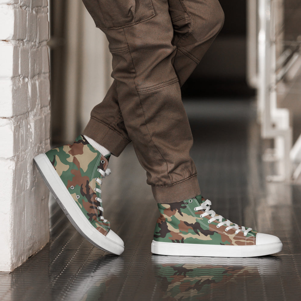 Syrian Woodland CAMO Men’s high top canvas shoes - White / 5 - Mens High Top Canvas Shoes