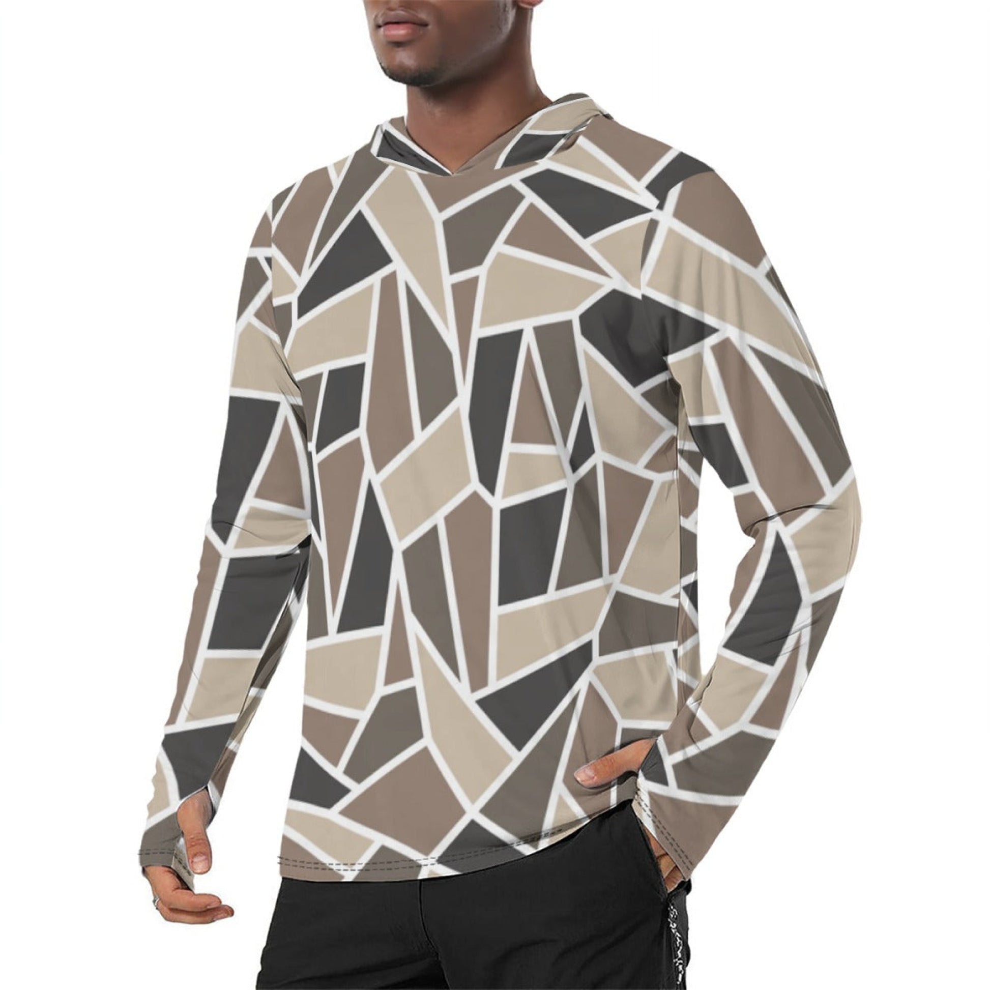 Taco Wood CAMO Mens Sunscreen Sports Hoodie With Thumb Holes - S / White