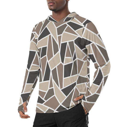 Taco Wood CAMO Mens Sunscreen Sports Hoodie With Thumb Holes - S / White