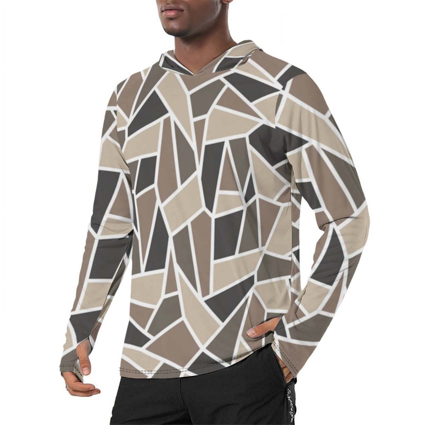 Taco Wood CAMO Mens Sunscreen Sports Hoodie With Thumb Holes - S / White - Hoodies