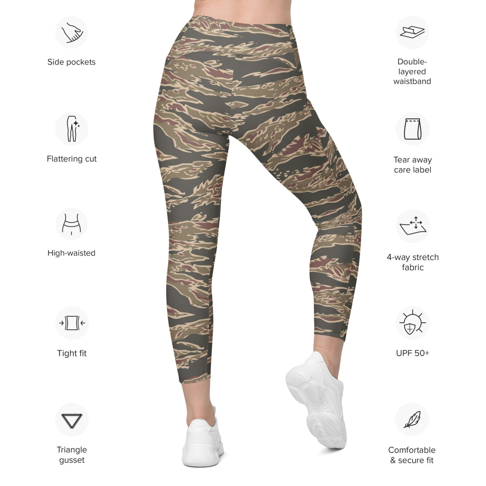 Taiwan Special Forces Red Tiger Stripe CAMO Leggings with pockets - Womens With Pockets