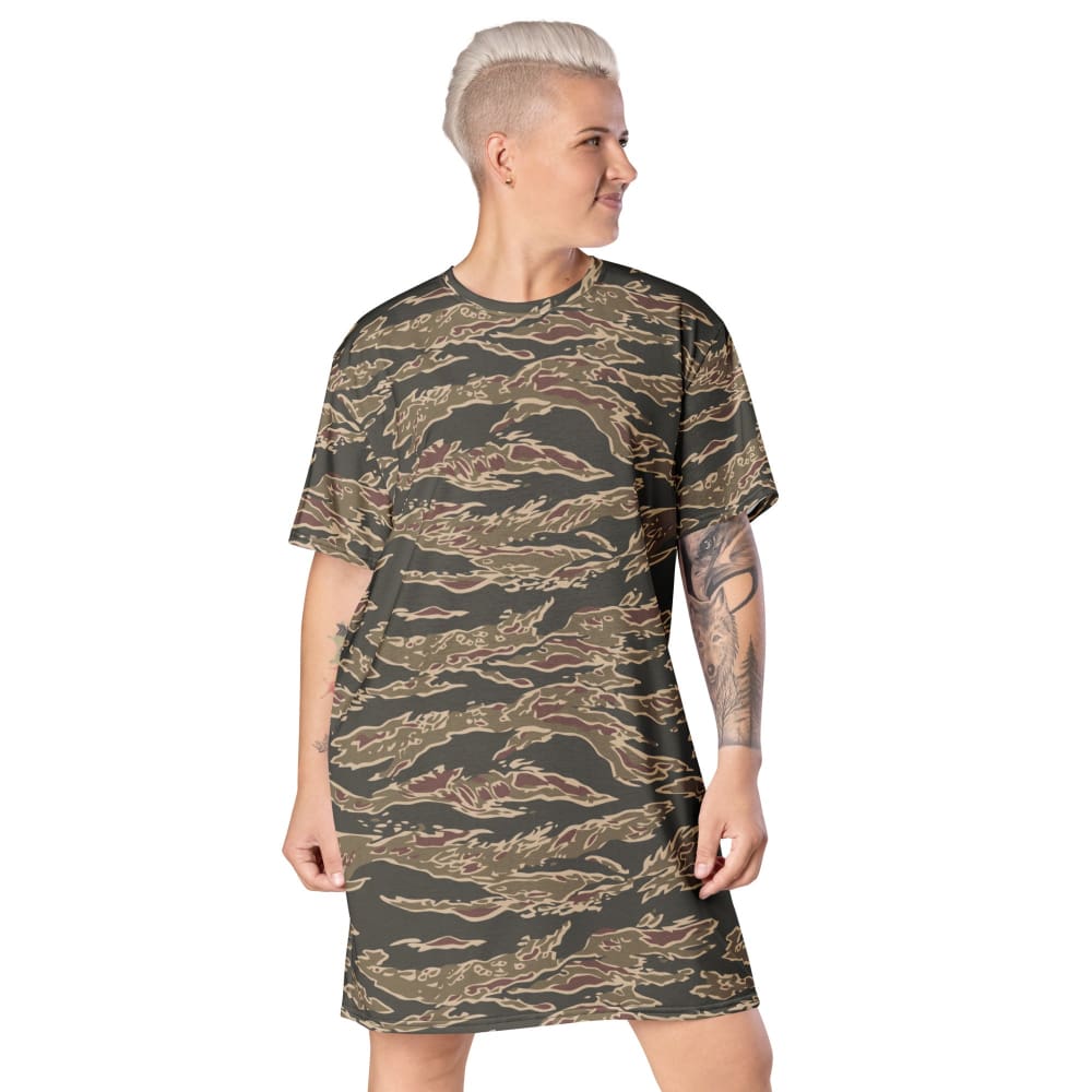 Taiwan Special Forces Red Tiger Stripe CAMO T-shirt dress - 2XS