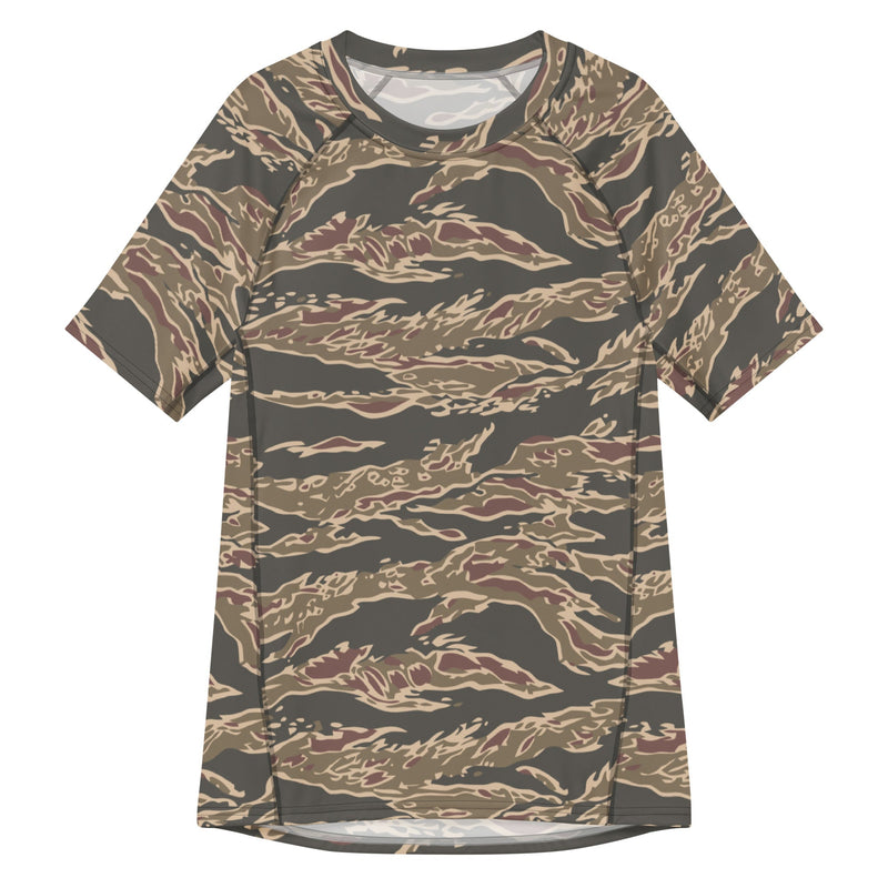 Tiger Stripe Ironwood Red CAMO Mens Short-Sleeve Rash Guard - 2XS