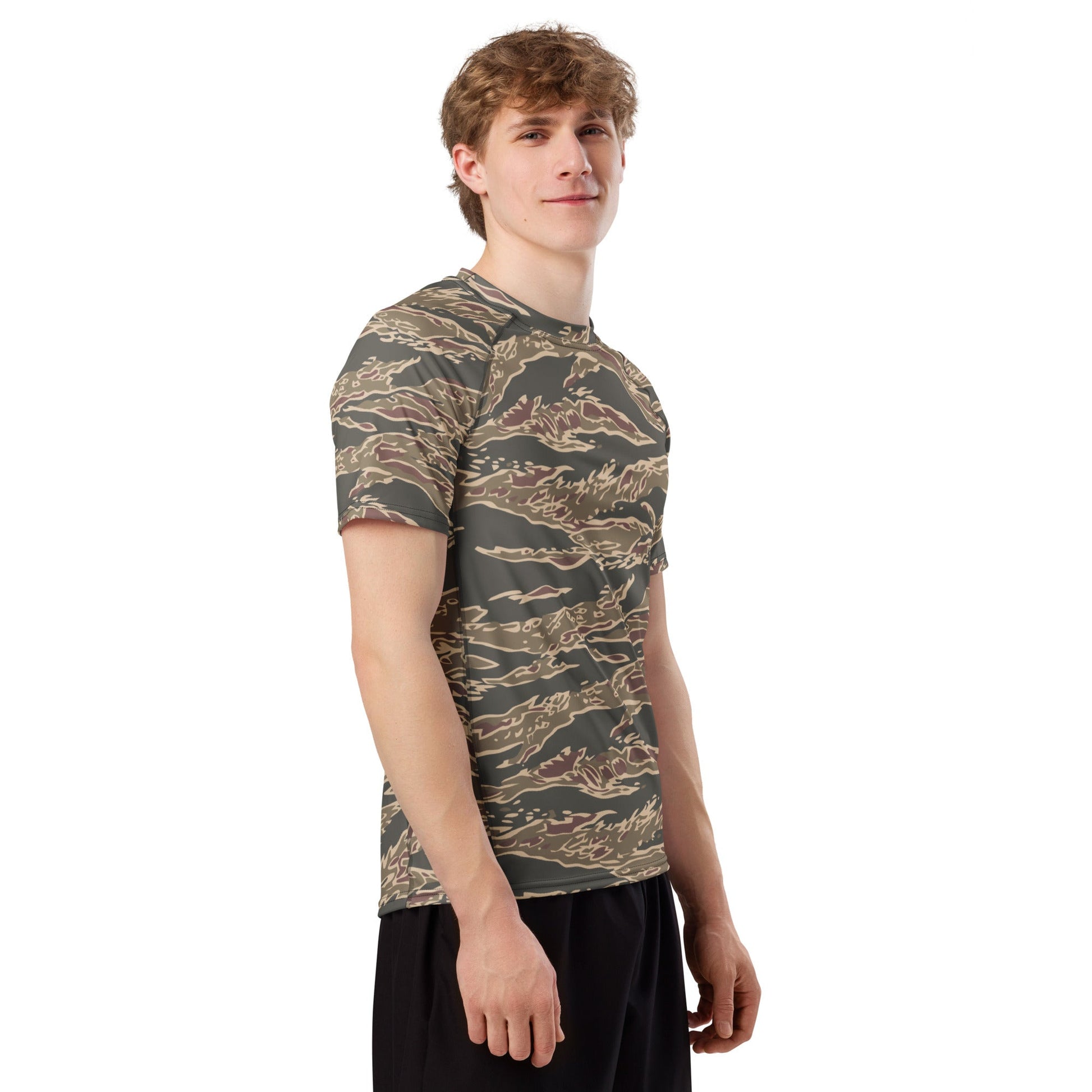 Taiwanese Special Forces Red Tiger Stripe CAMO Mens Short-Sleeve Rash Guard - Short-sleeve Guards