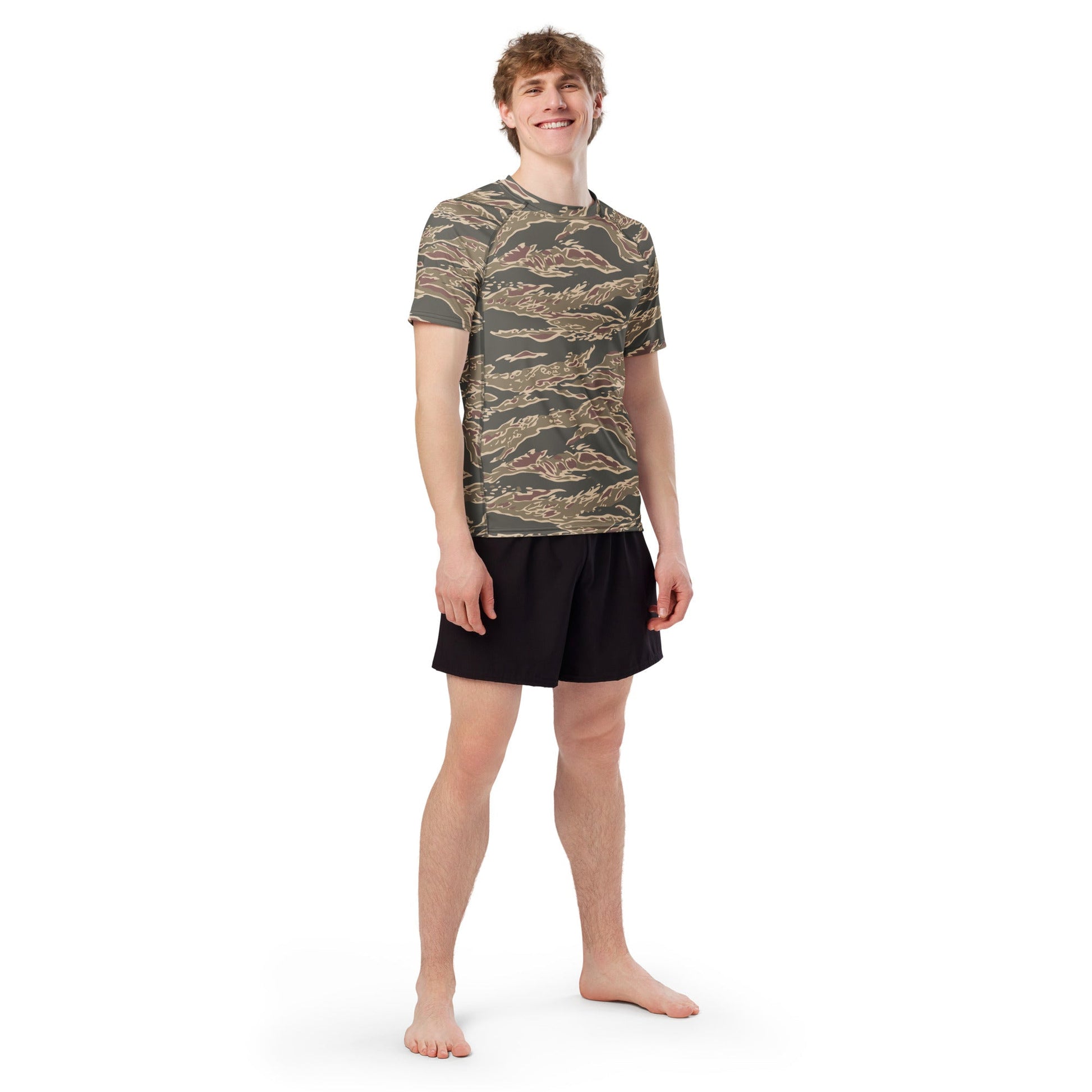 Taiwanese Special Forces Red Tiger Stripe CAMO Mens Short-Sleeve Rash Guard - Short-sleeve Guards
