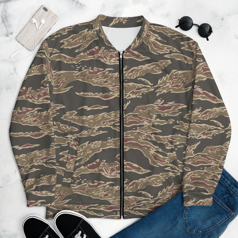 Tiger Stripe Ironwood Red CAMO Unisex Bomber Jacket - XS