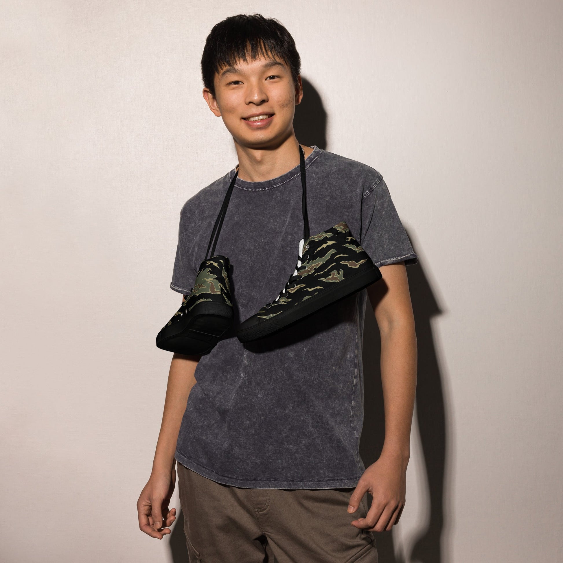Thailand “Tadpole” (TSP) Tiger Stripe CAMO Mens high top canvas shoes - High Top Canvas Shoes
