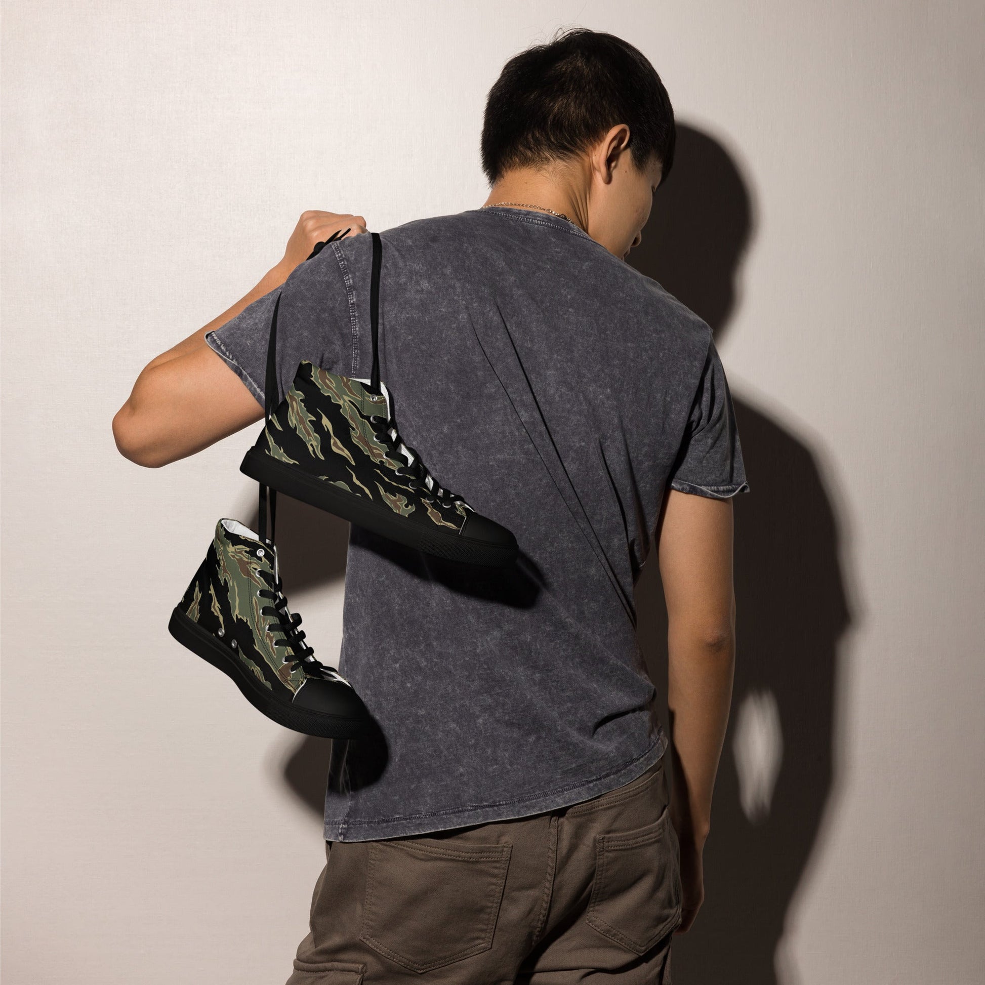 Thailand “Tadpole” (TSP) Tiger Stripe CAMO Mens high top canvas shoes - High Top Canvas Shoes