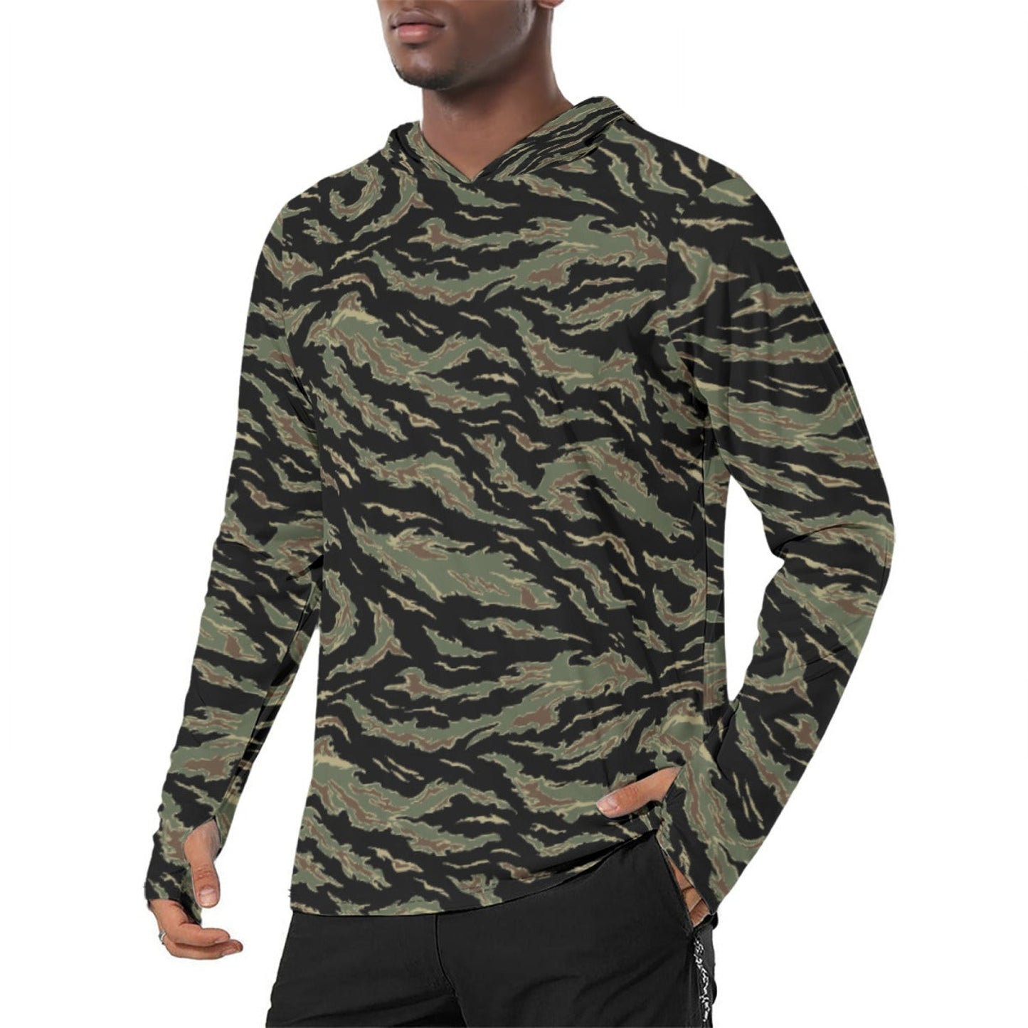 Thailand “Tadpole” (TSP) Tiger Stripe CAMO Mens Sunscreen Sports Hoodie With Thumb Holes