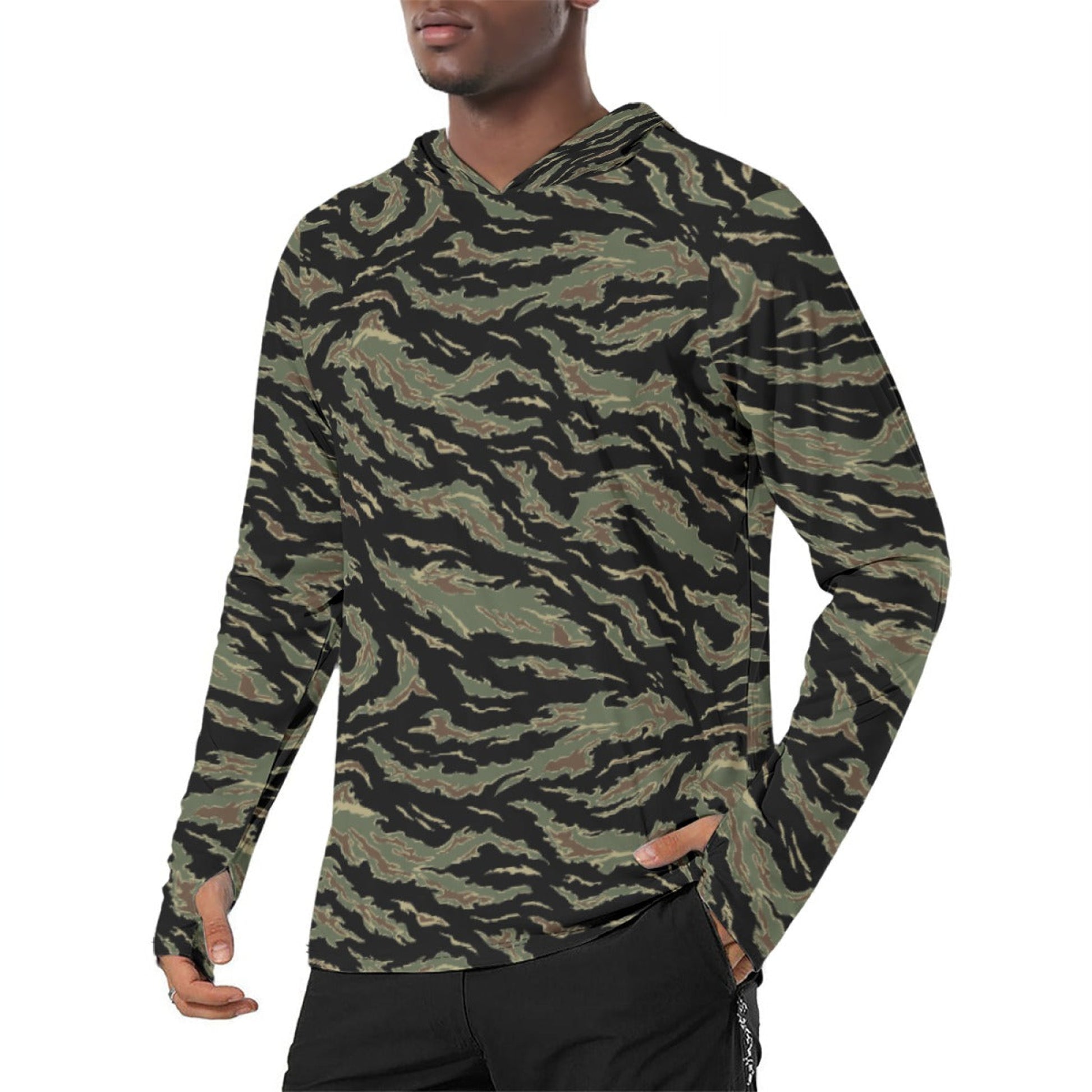 Thailand “Tadpole” (TSP) Tiger Stripe CAMO Mens Sunscreen Sports Hoodie With Thumb Holes