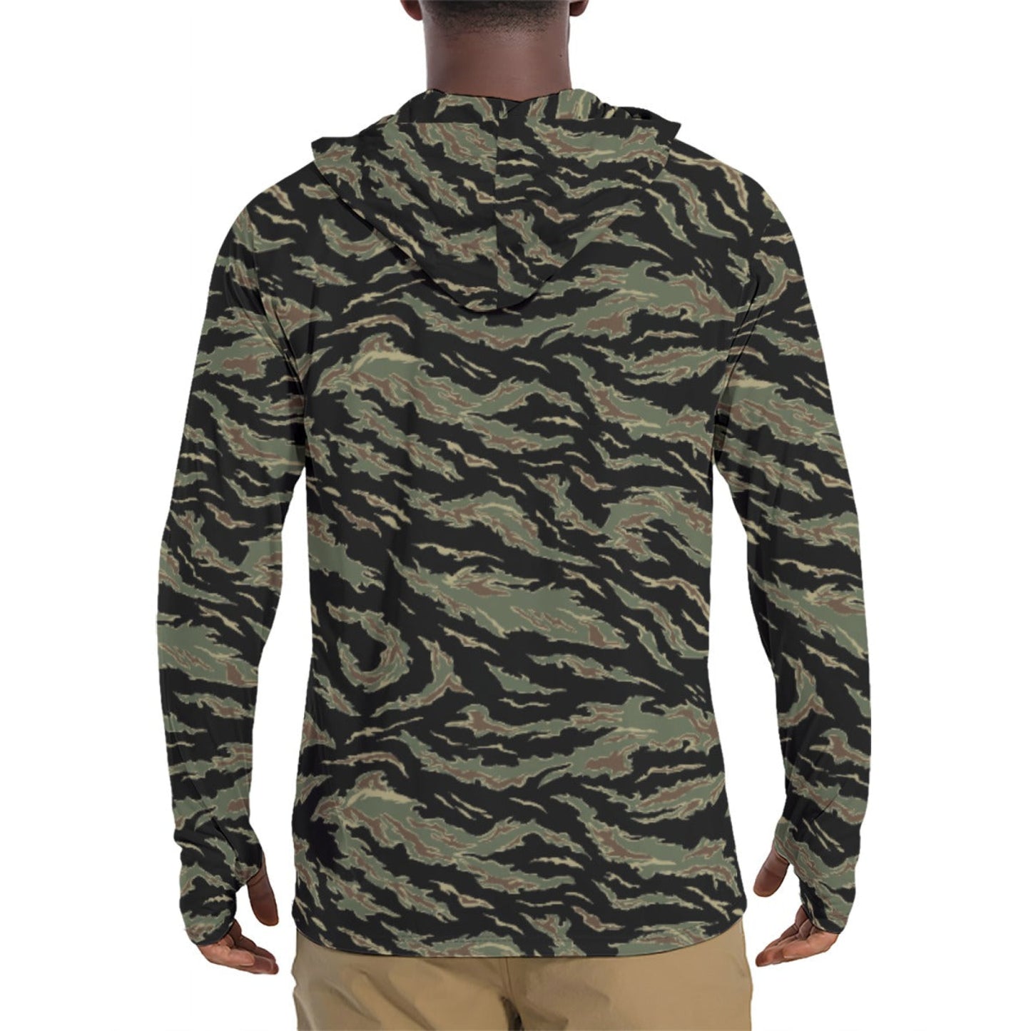 Thailand “Tadpole” (TSP) Tiger Stripe CAMO Mens Sunscreen Sports Hoodie With Thumb Holes - S / White