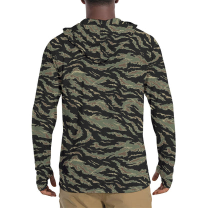 Thailand “Tadpole” (TSP) Tiger Stripe CAMO Mens Sunscreen Sports Hoodie With Thumb Holes - S / White
