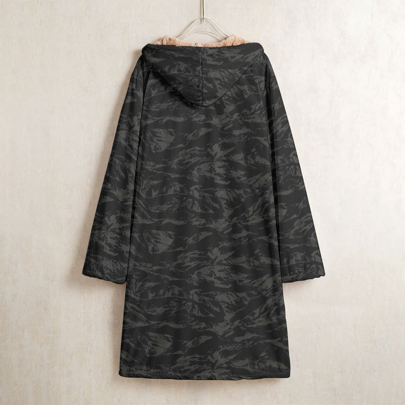 Tiger Stripe Black Shadow CAMO Men’s Horn Button Long Fleece Coat - Jacket
