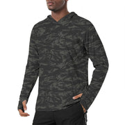 Tiger Stripe Black Shadow CAMO Mens Sunscreen Sports Hoodie With Thumb Holes - S / White