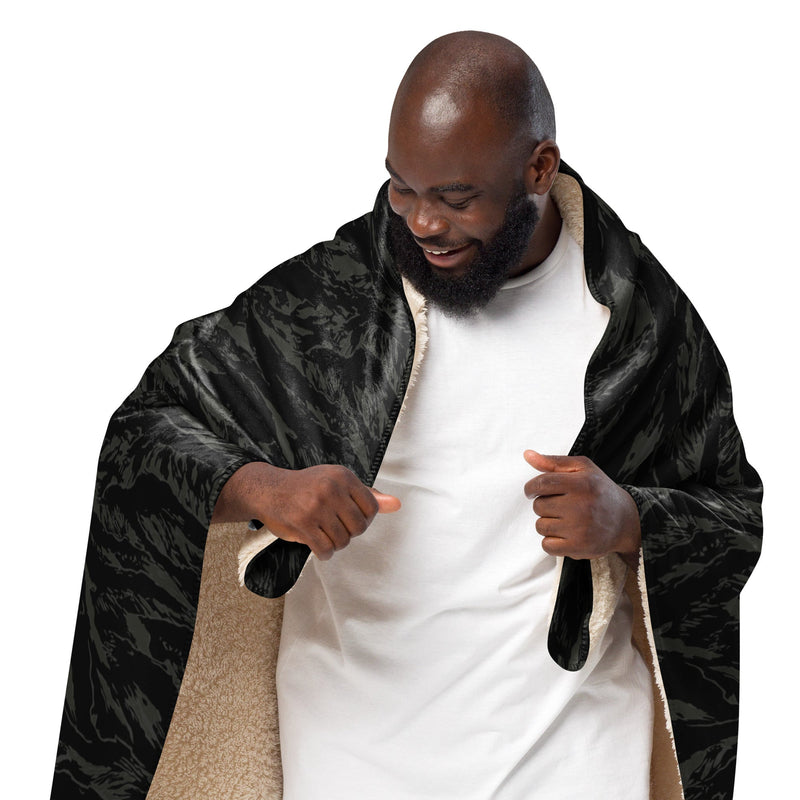 Tiger Stripe Black Shadow CAMO Sherpa Blanket