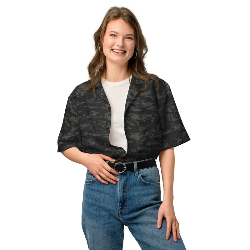 Tiger Stripe Black Shadow CAMO Unisex Short-Sleeve Button Shirt - Button-Up