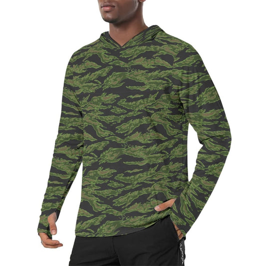 Tiger Stripe CADPAT Colored CAMO Men’s Sunscreen Sports Hoodie With Thumb Holes - Mens