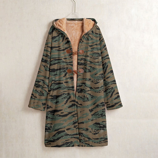 Tiger Stripe Marine Experimental Woodland CAMO Men’s Horn Button Long Fleece Coat - S / White - Jacket