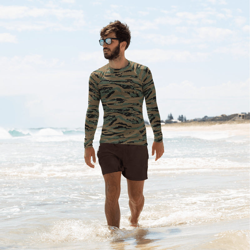 Tiger Stripe Marine Experimental Woodland CAMO Mens Long-Sleeve Rash Guard - XS - LS