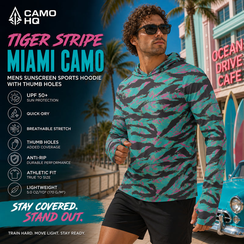 Tiger Stripe Miami CAMO Mens Sunscreen Sports Hoodie With Thumb Holes