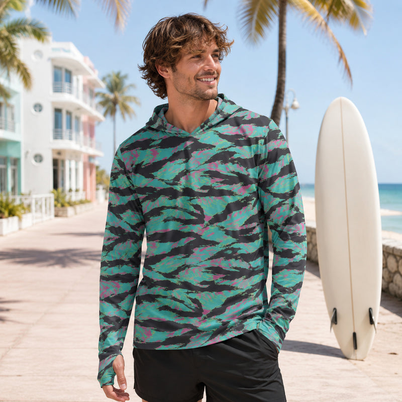 Tiger Stripe Miami CAMO Mens Sunscreen Sports Hoodie With Thumb Holes