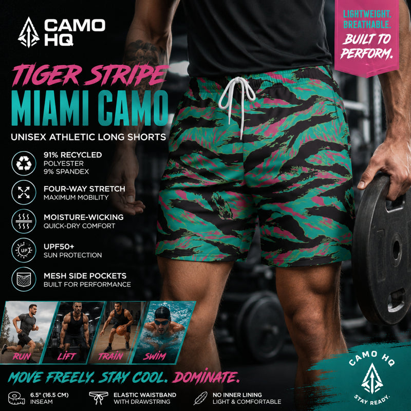 Tiger Stripe Miami CAMO Unisex Athletic Long Shorts