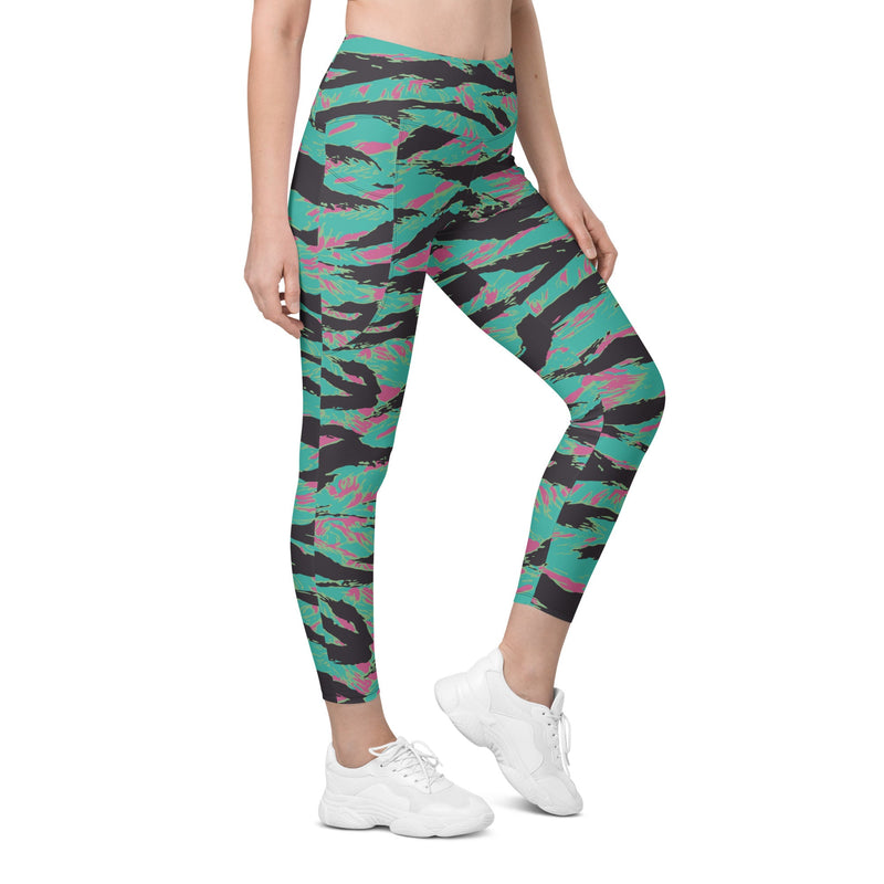 Tiger Stripe Miami CAMO Womens Leggings with Pockets - 2XS - Women