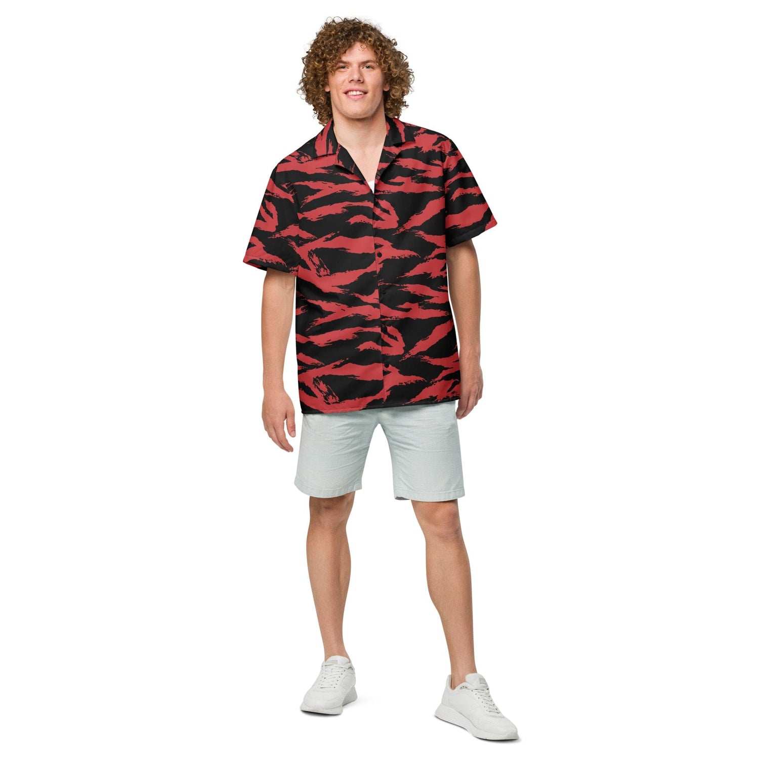 Tiger Stripe Red and Black CAMO Unisex button shirt - 2XS - Button Shirts