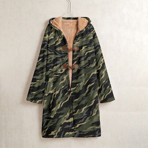 Tiger Stripe Vanguard Jungle CAMO Men’s Horn Button Long Fleece Coat - S / White - Jacket