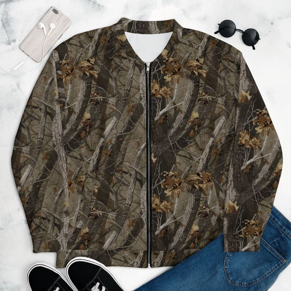 Tree Branch Hunter Fall CAMO Unisex Bomber Jacket - XS