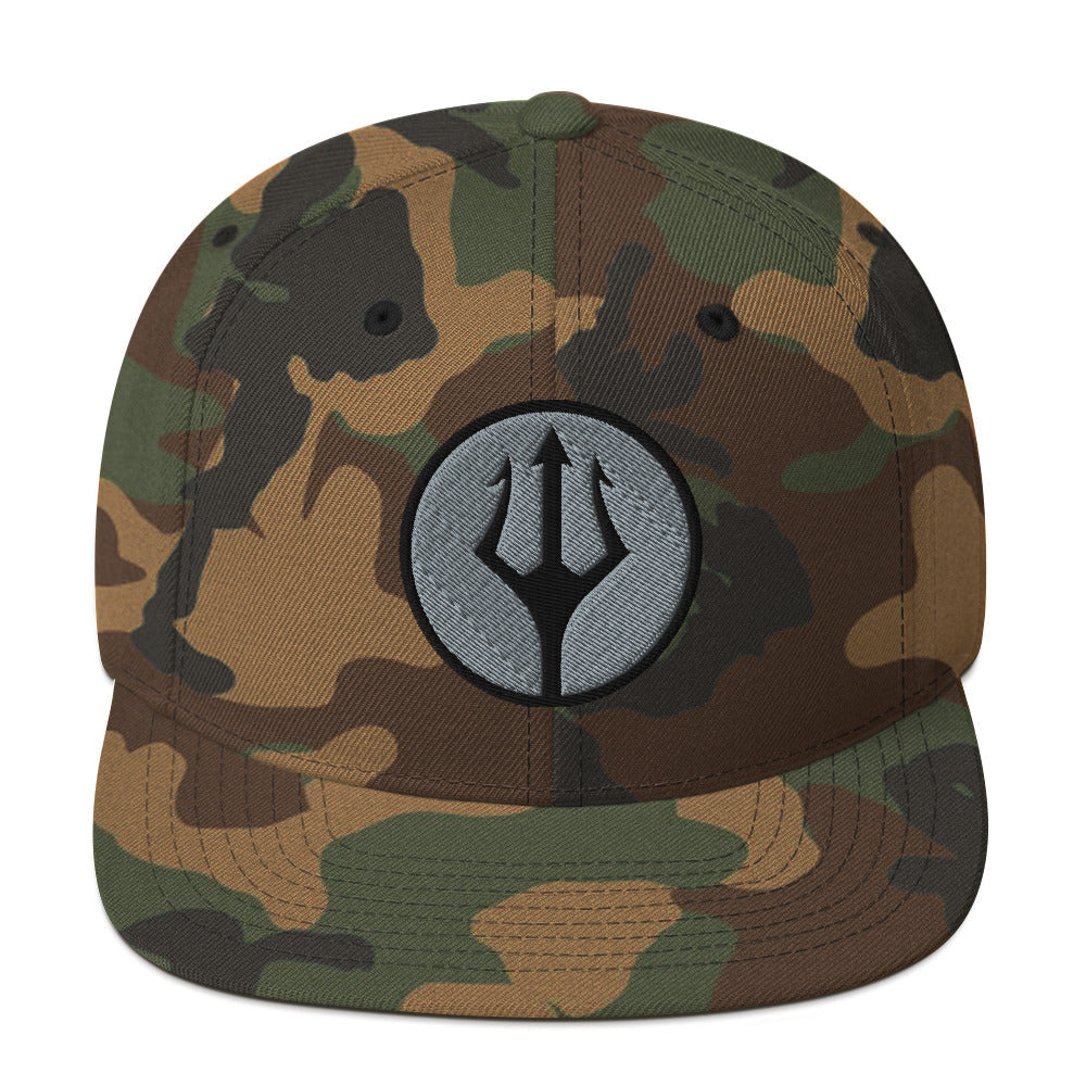 CAMO HQ Trident Logo Embroidered Snapback Hat - Green Camo