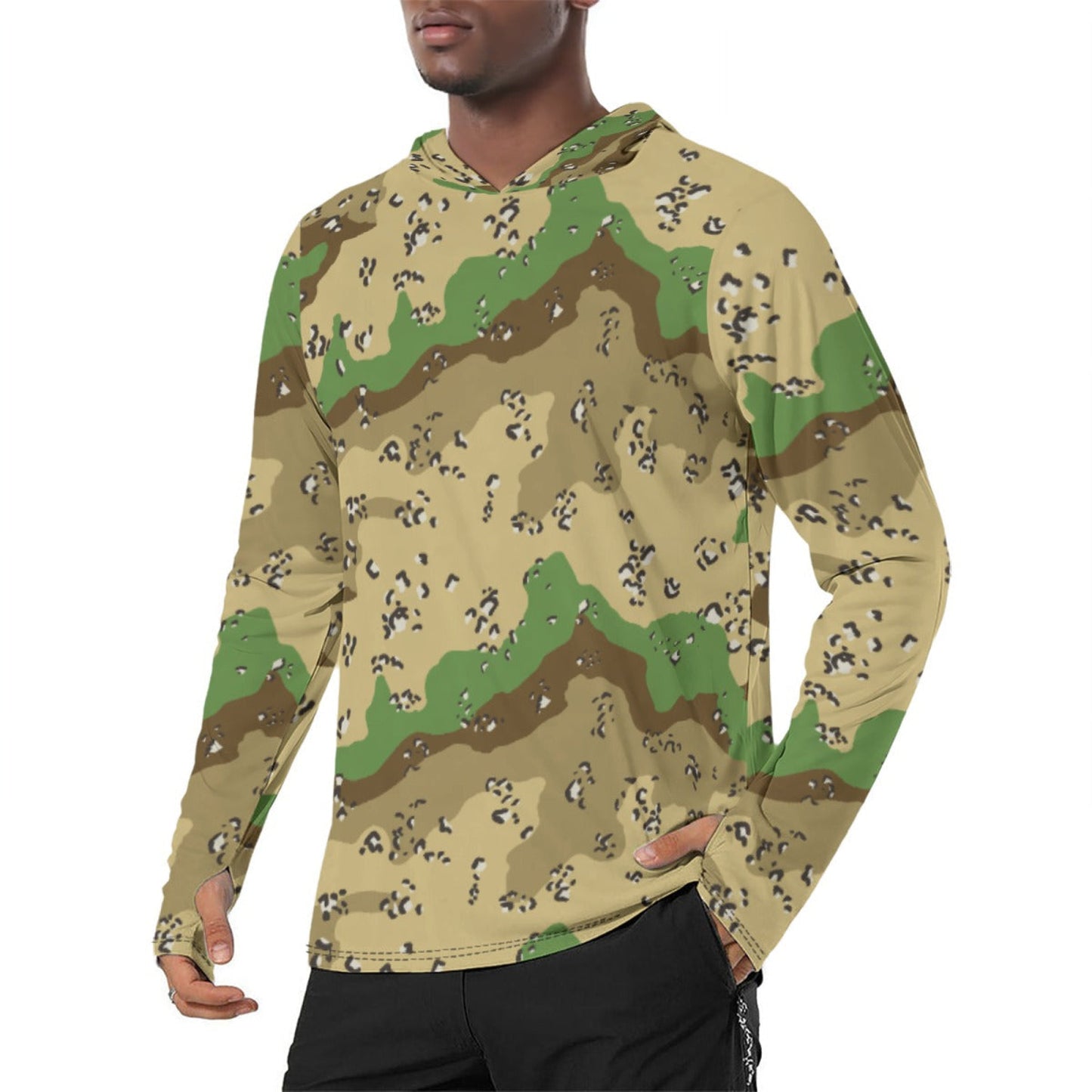 Turkmenistan Chocolate Chip CAMO Mens Sunscreen Sports Hoodie With Thumb Holes - Hoodies