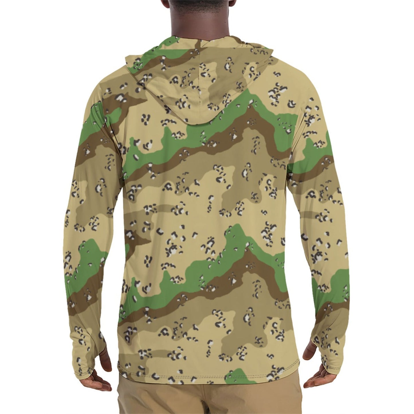 Turkmenistan Chocolate Chip CAMO Mens Sunscreen Sports Hoodie With Thumb Holes - S / White