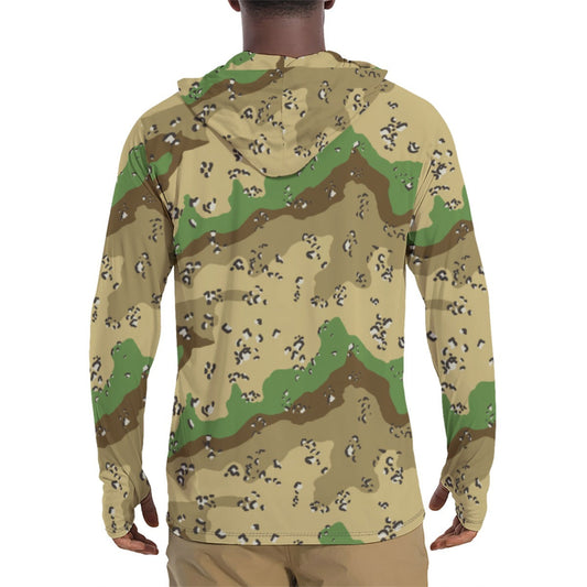 Turkmenistan Chocolate Chip CAMO Mens Sunscreen Sports Hoodie With Thumb Holes - S / White