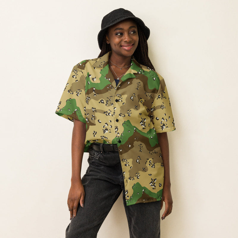 Chocolate Chip Turkmenistan Desert CAMO Unisex Short-Sleeve Button Shirt - Button-Up
