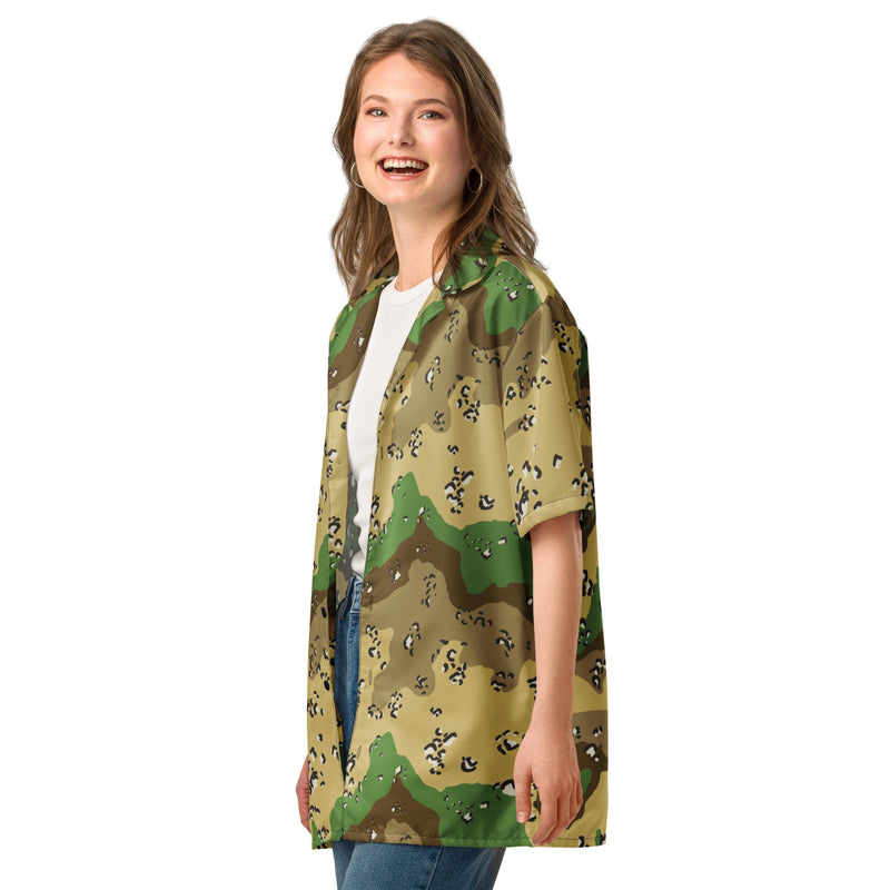 Chocolate Chip Turkmenistan Desert CAMO Unisex Short-Sleeve Button Shirt - Button-Up