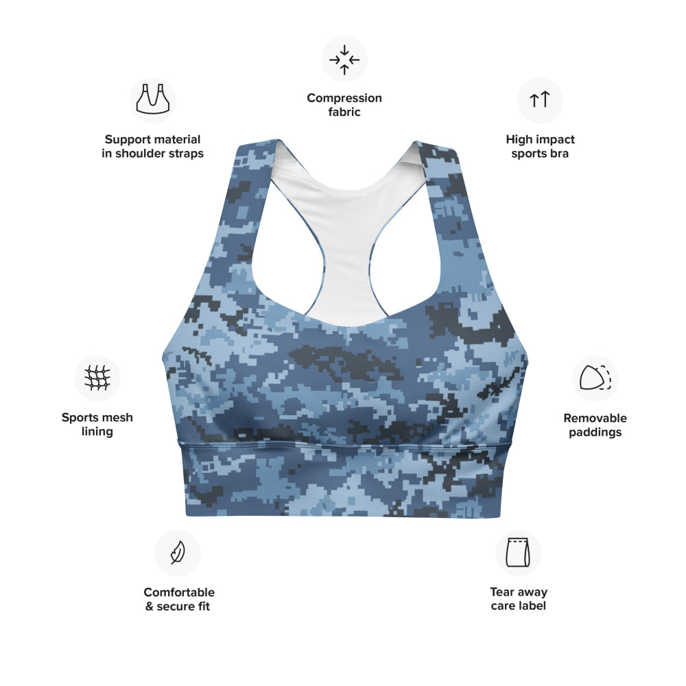 Ukrainian MM14 Navy CAMO Longline sports bra - Womens Sports Bra