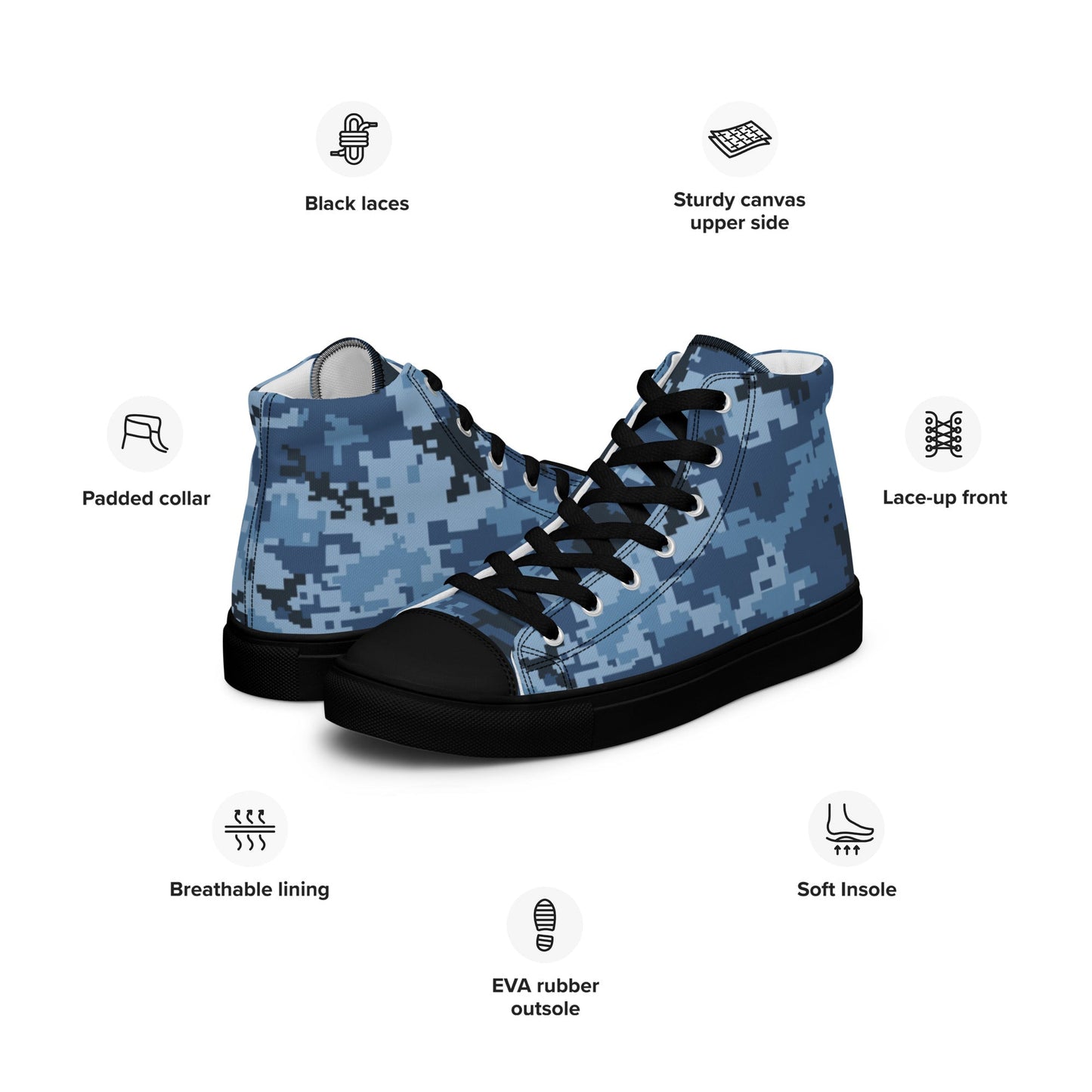 Ukrainian MM14 Navy CAMO Mens high top canvas shoes - High Top Canvas Shoes