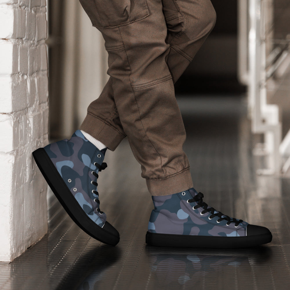 Ukrainian Special Police Dubok Amoeba Blue Urban CAMO Men’s high top canvas shoes - Black / 5 - Mens High Top Canvas Shoes