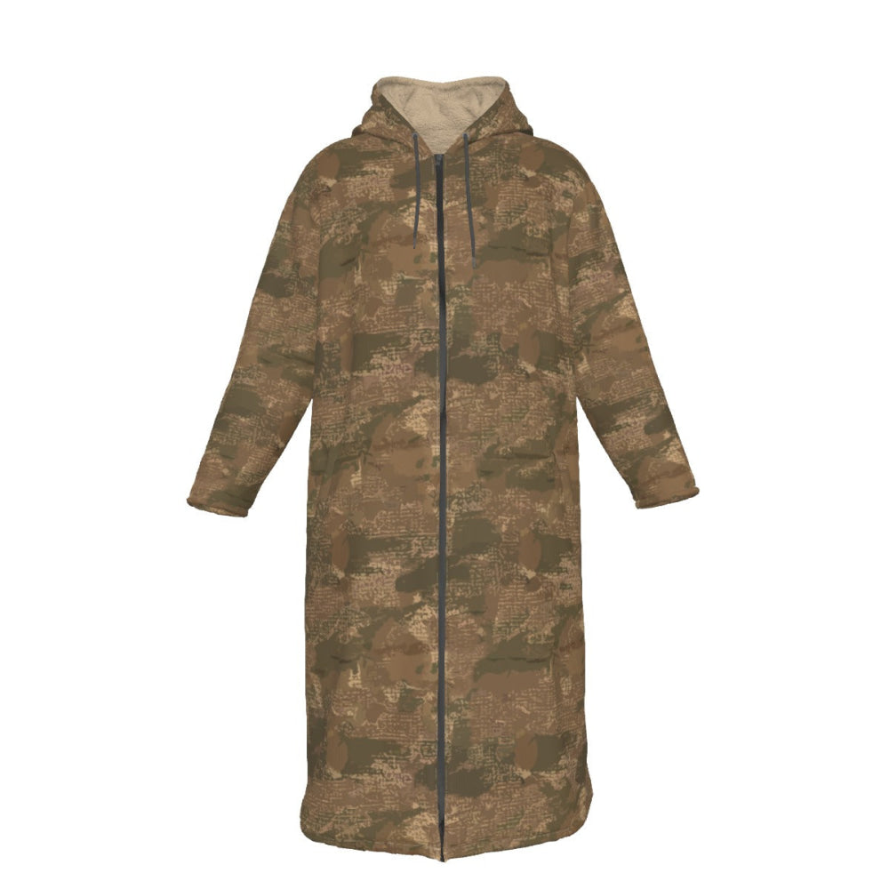 Ukrainian Varan CAMO Men’s Sherpa Zip Up Long Coat - S / White - Mens