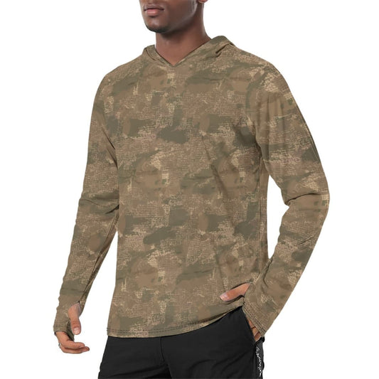 Ukrainian Varan CAMO Men’s Sunscreen Sports Hoodie With Thumb Holes - S / White - Mens Sunscreen Sports Hoodie With Thumb Holes