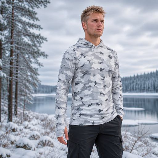 White Birch Monolith Winter CAMO Mens Sunscreen Sports Hoodie With Thumb Holes - S