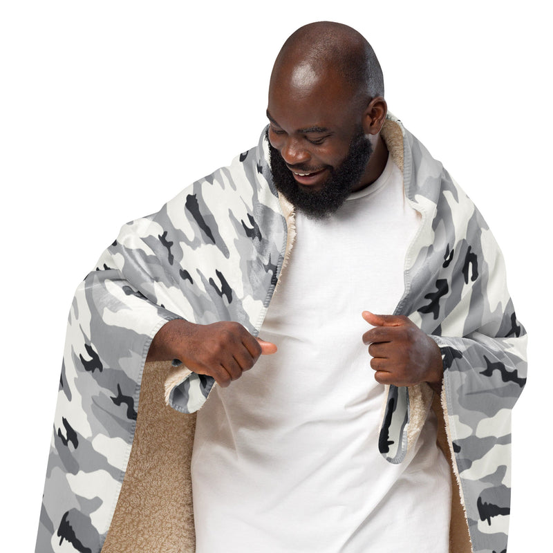 White Birch Monolith Winter CAMO Sherpa Blanket