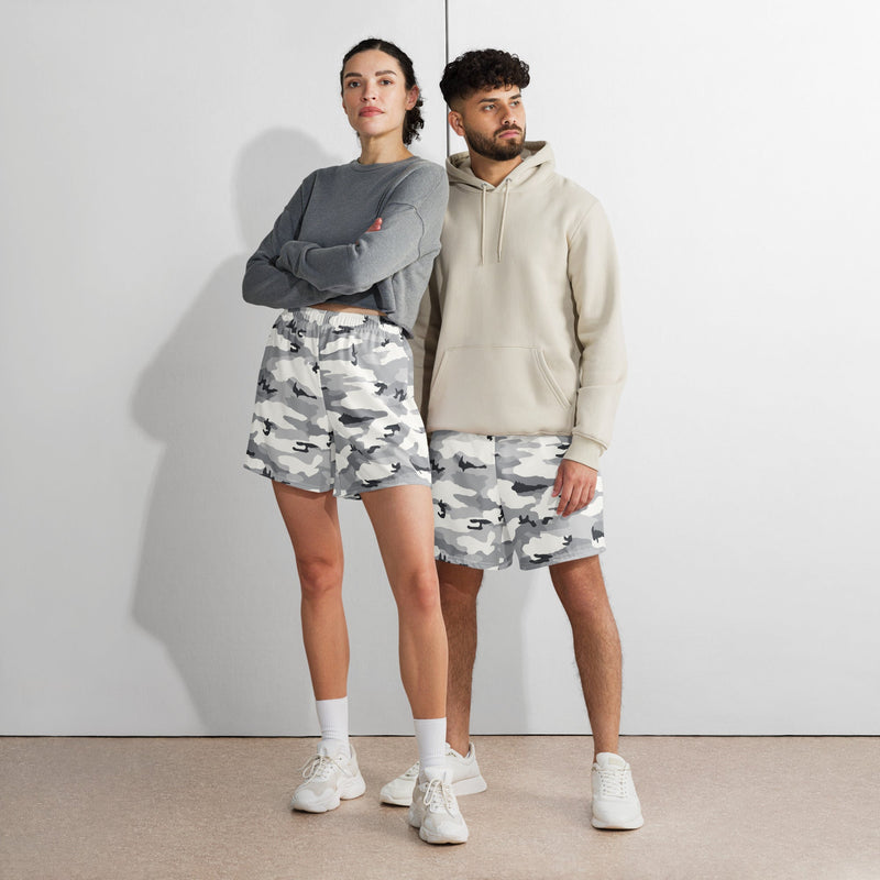 White Birch Monolith Winter CAMO Unisex Athletic Long Shorts