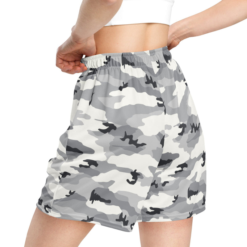 White Birch Monolith Winter CAMO Unisex Mesh Shorts