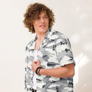 White Birch Monolith Winter CAMO Unisex Short-Sleeve Button Shirt - 2XS - Button-Up